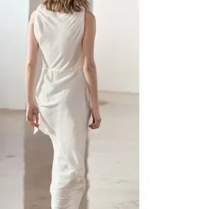Zara | Dresses | Zara Draped Linen Blend Dress Zw Collection